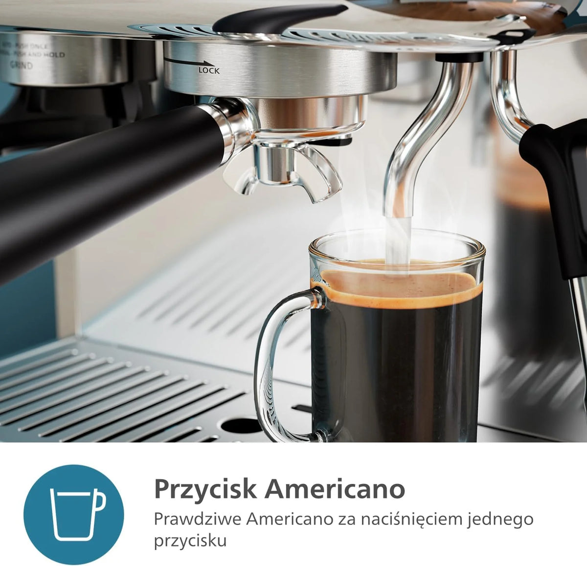 Półautomatyczny ekspres do kawy Philips Barista Brew - pojedyncze i podwójne espresso + przycisk Americano, pojemnik na kawę 250 g, skalibrowany tamper, metaliczny srebrny (PSA3218/01)