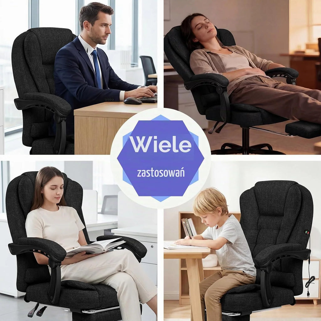 ALFORDSON CHAIR krzesło biurowe, krzesło komputerowe, krzesło gamingowe, obrotowe, do biurka komputerowego, ergonomiczne, wysokie oparcie z podparciem lędźwiowym i kółkami, materiał, czarny