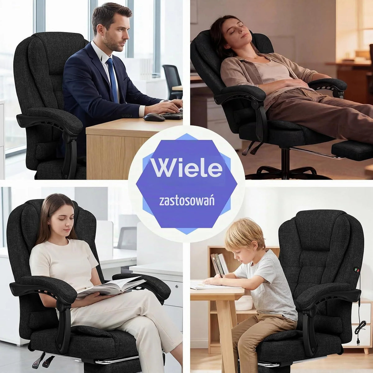 ALFORDSON CHAIR krzesło biurowe, krzesło komputerowe, krzesło gamingowe, obrotowe, do biurka komputerowego, ergonomiczne, wysokie oparcie z podparciem lędźwiowym i kółkami, materiał, czarny