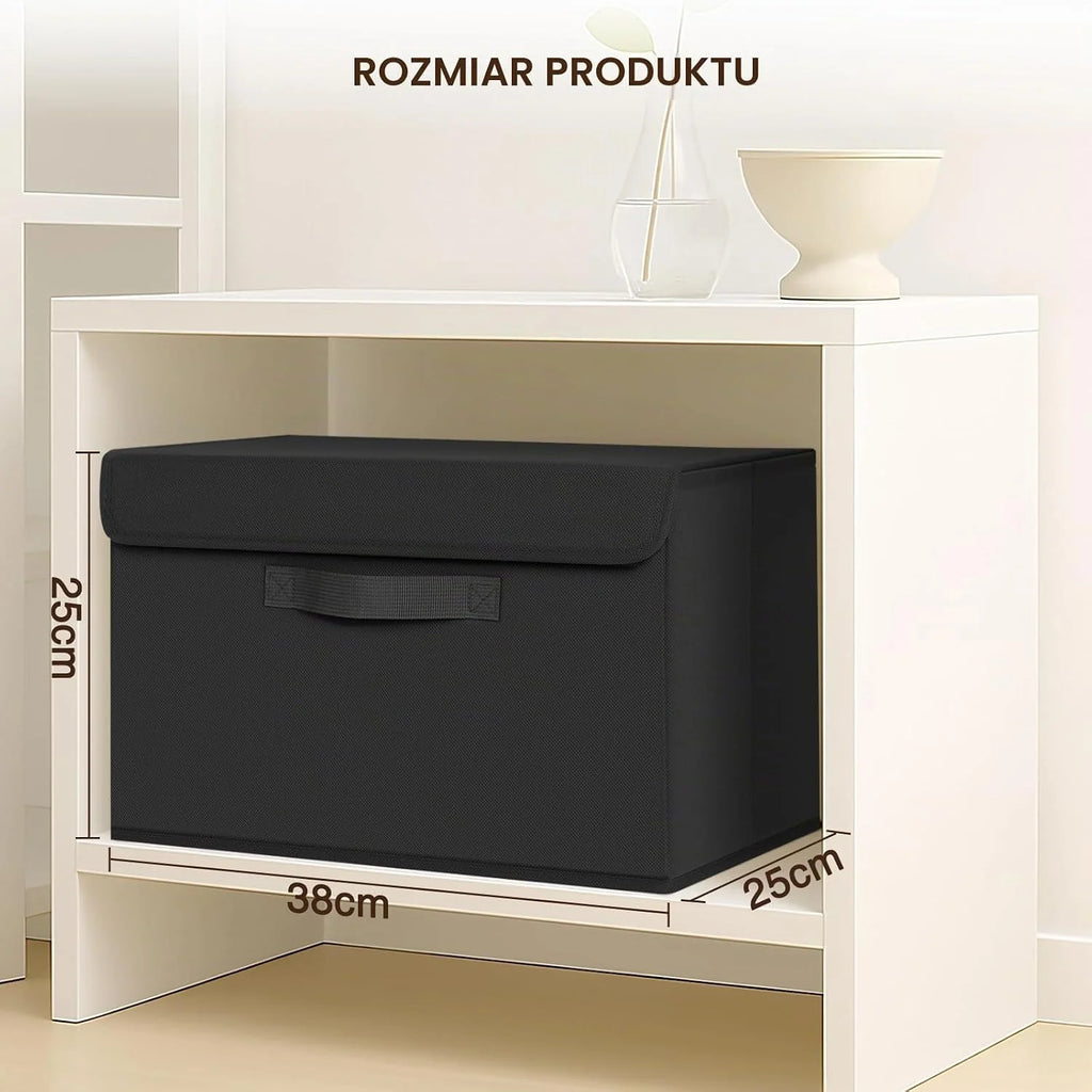 Homsorout Pudełka do przechowywania z pokrywkami - zestaw 4 składanych pojemników z uchwytami, pudełka do szafy, 38 x 25 x 25 cm Organizery na ubrania, półki, czarne