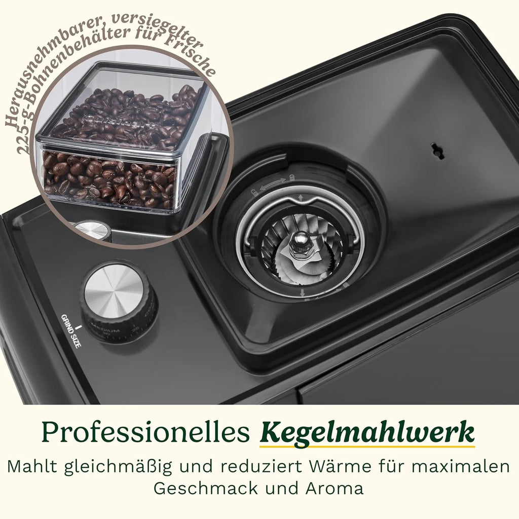 Cuisinart stożkowy młynek do kawy do espresso i kawy; 35 ustawień; zbiornik na ziarna 225 g z silikonową pokrywą; kompatybilny z portafiltrem; w zestawie łyżka i szczotka do czyszczenia
