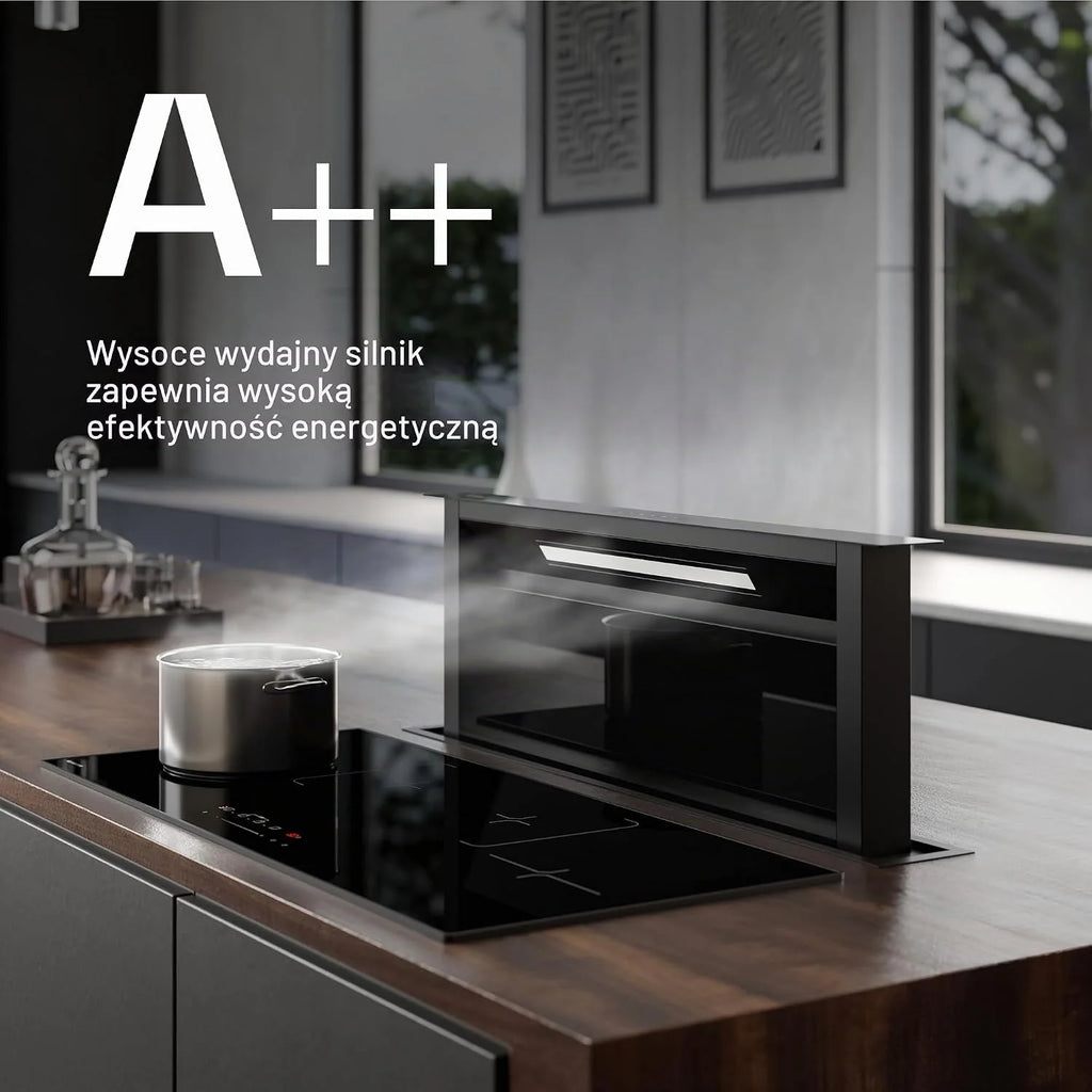 Klarstein Velaire Okap kuchenny 90 cm - A++ Downdraft, przepływ powietrza 906 m³/h, obsługa dotykowa, LED, cichy, filtr nadaje się do mycia w zmywarce, okap kuchenny 90 cm