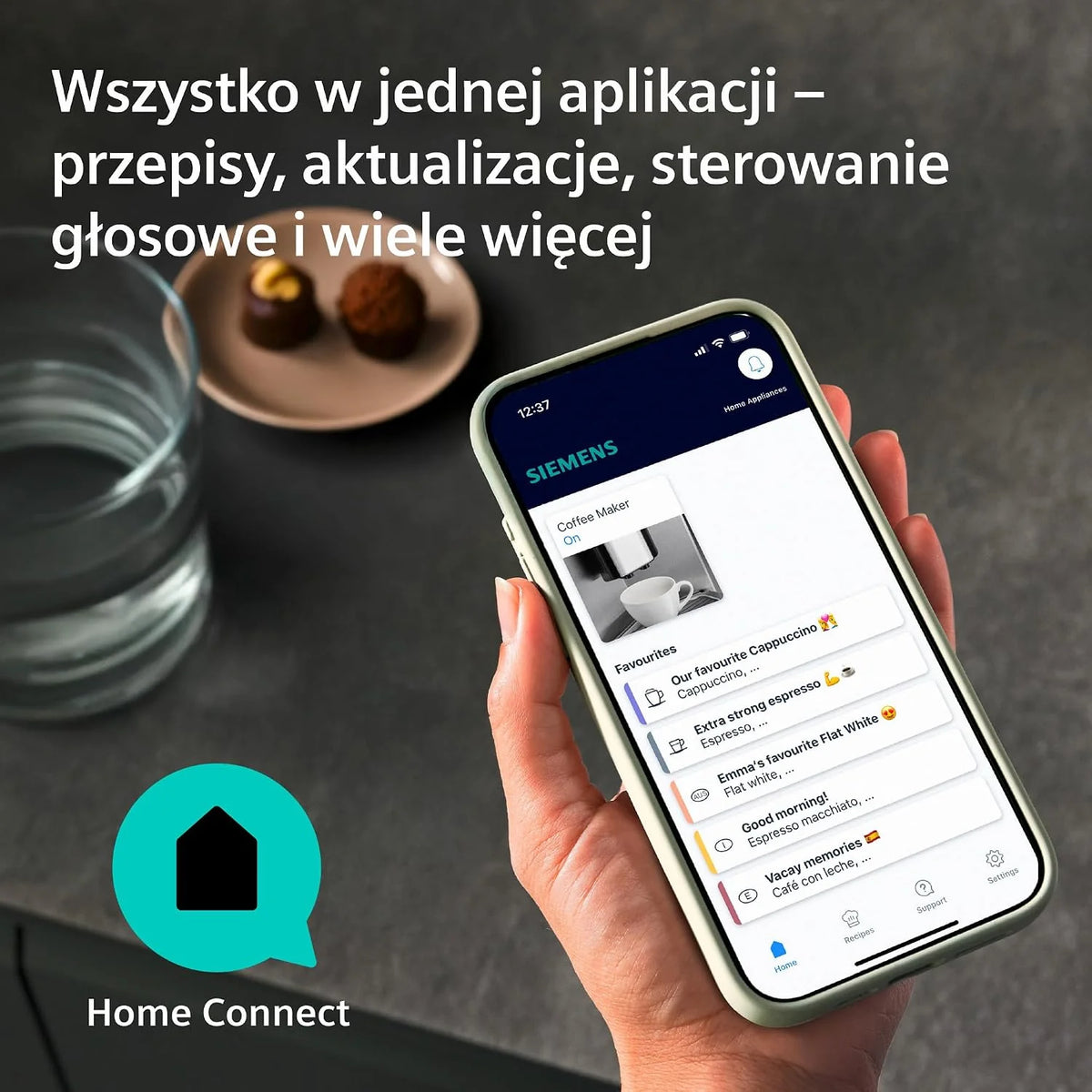 Siemens, automatyczny ekspres do kawy, EQ700 iAroma, wyświetlacz dotykowy, Cold Brew i Slow Brew, aplikacja Siemens Home Appliances, odcień morning haze, TP725E01