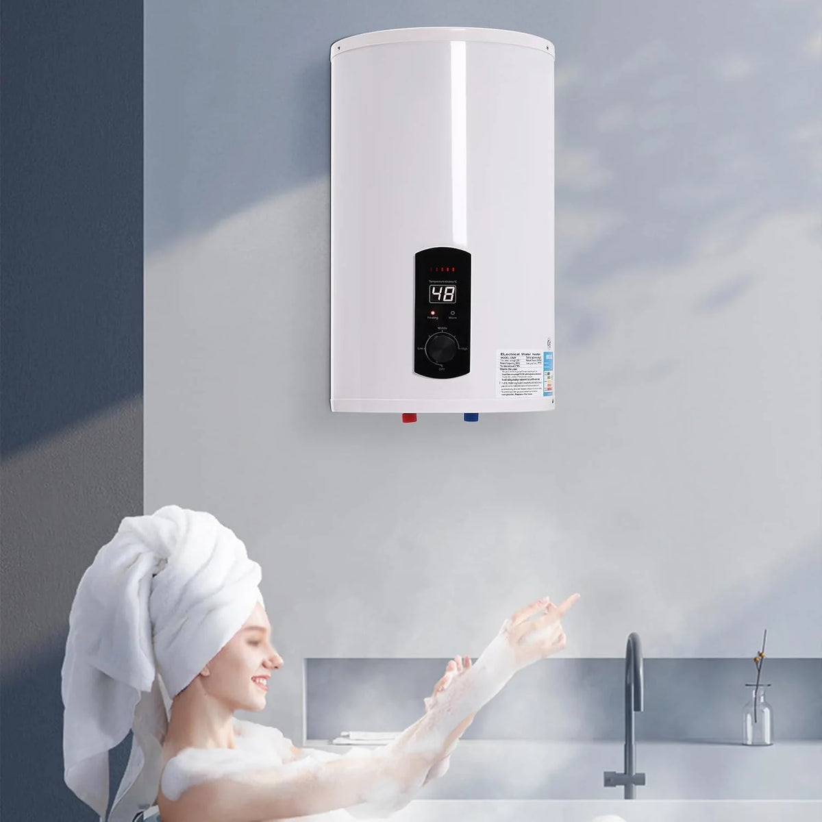 Elektryczny zbiornik ciepłej wody 2 kW, 50 l/80 l/100 l ABS, bojler ciepłej wody z ekranem LED, bojler zimnej i ciepłej wody 220 V do łazienki, zawieszony pionowo (głowica prysznicowa + armatura