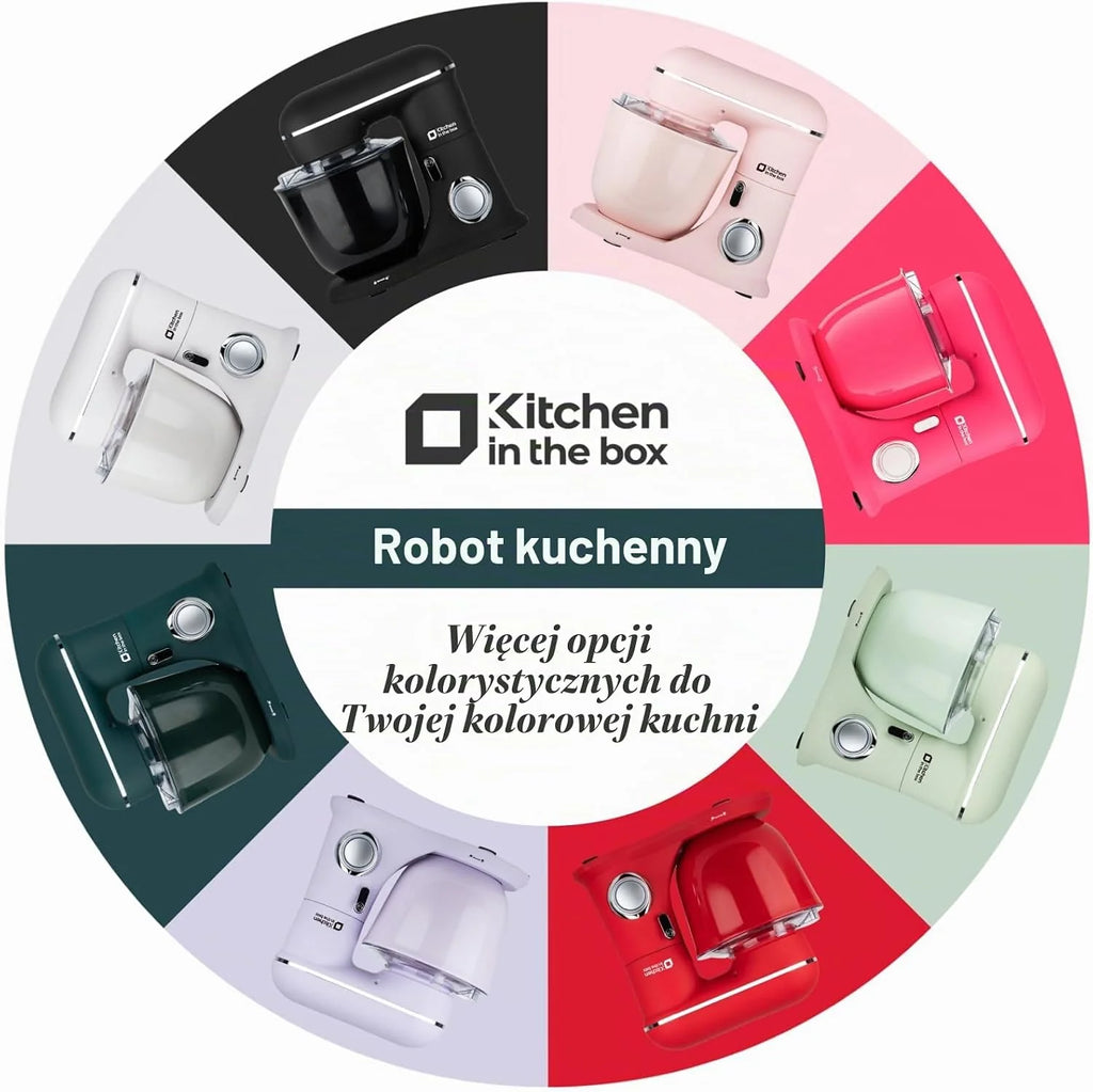 Kitchen in the box robot kuchenny, 4,5 L i 5 L maszyna do ugniatania ciasta, mikser ciasta z 10+P prędkościami z hakiem do zagniatania, mieszadłem i trzepaczką, 1300 W, fioletowy