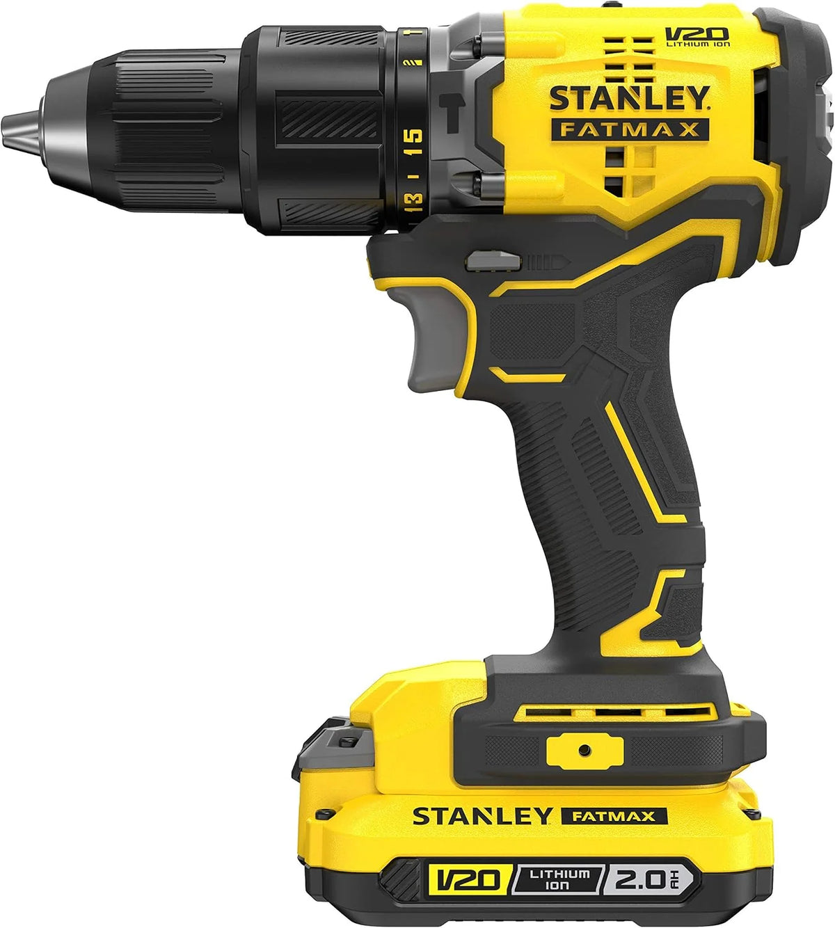 Stanley FatMax SFMCD715D2K akumulatorowa wiertarko-wkrętarka udarowa, 18 V, 2,0 Ah, maks. moment obrotowy 60 Nm, bezszczotkowy silnik z przekładnią planetarną, światło LED, w zestawie 2 akumulatory,