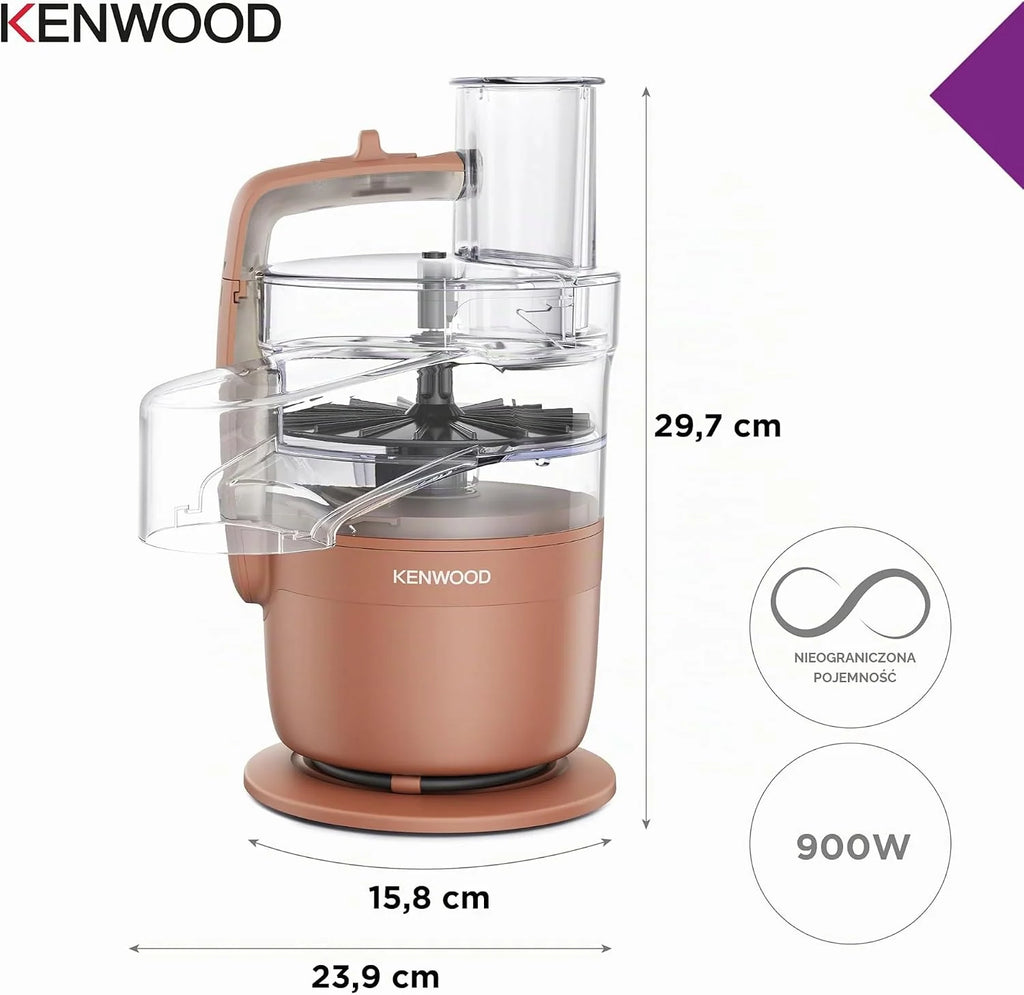 Kenwood MultiPro Compact wielofunkcyjny robot kuchenny z funkcją Express Serve, ostrzem ze stali nierdzewnej, tarczami do krojenia i tarką, osobisty blender 600 ml, funkcja pulsu, glina czerwona