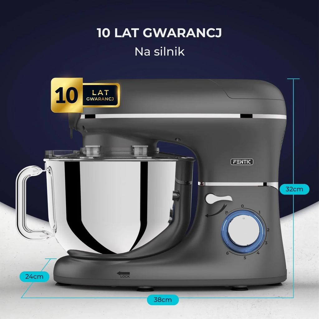 Robot kuchenny 2000 W, robot kuchenny, procesor żywności, miska do mieszania 6,2 l, w zestawie maszynka do mielenia mięsa, blender i dodatkowe akcesoria (Antracytowy)