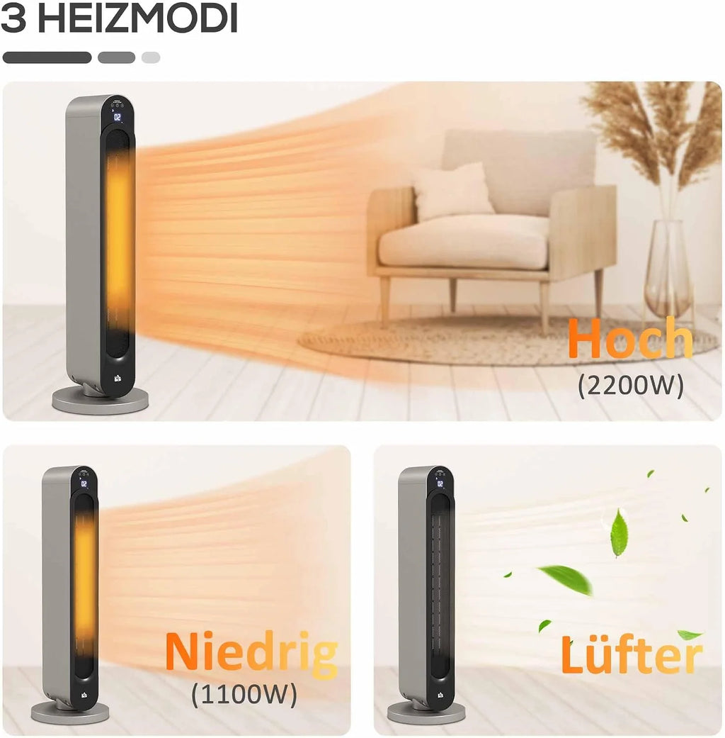 HOMCOM Nagrzewnica PTC ceramiczna 2200W, pilot, timer 12h