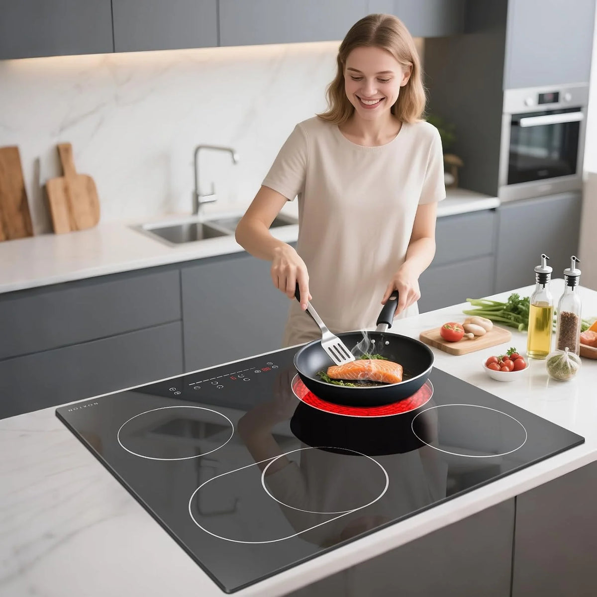NOXTON Płyta grzewcza ze szkła ceramicznego, 4 płyty do zabudowy, płyta ceramiczna 60 cm, 6600 W