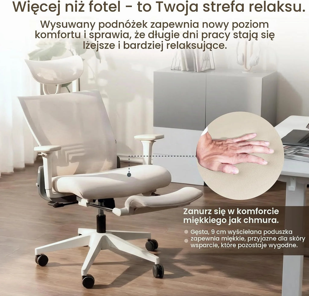 FLEXISPOT Foldex Ergonomiczne Krzesło Biurowe, Składane Krzesło Biurowe do Małych Pomieszczeń z Wsparciem Lędźwiowym, Regulowanymi Podłokietnikami (Biały)