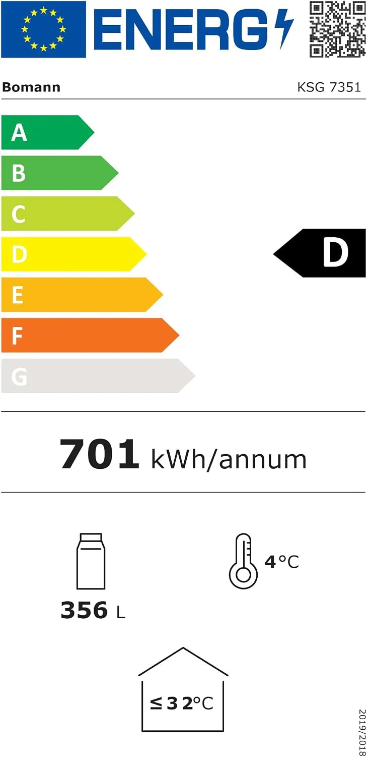 Bomann® Lodówka ze szklanymi drzwiczkami | lodówka na napoje zamykana | 6 półek z regulacją wysokości | 30 kg na półkę | 347 litrów | duża lodówka na butelki z oświetleniem LED | KSG 7351 biała