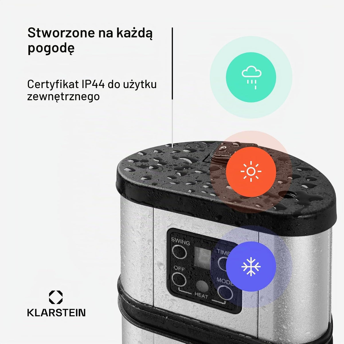 Klarstein Ogrzewanie na podczerwień, Promiennik do wnętrz, Ogrzewanie na podczerwień wolnostojące, Bezpieczny grzejnik z oscylacją, Energooszczędne ogrzewanie z IP44, Promiennik tarasowy, 2000 W