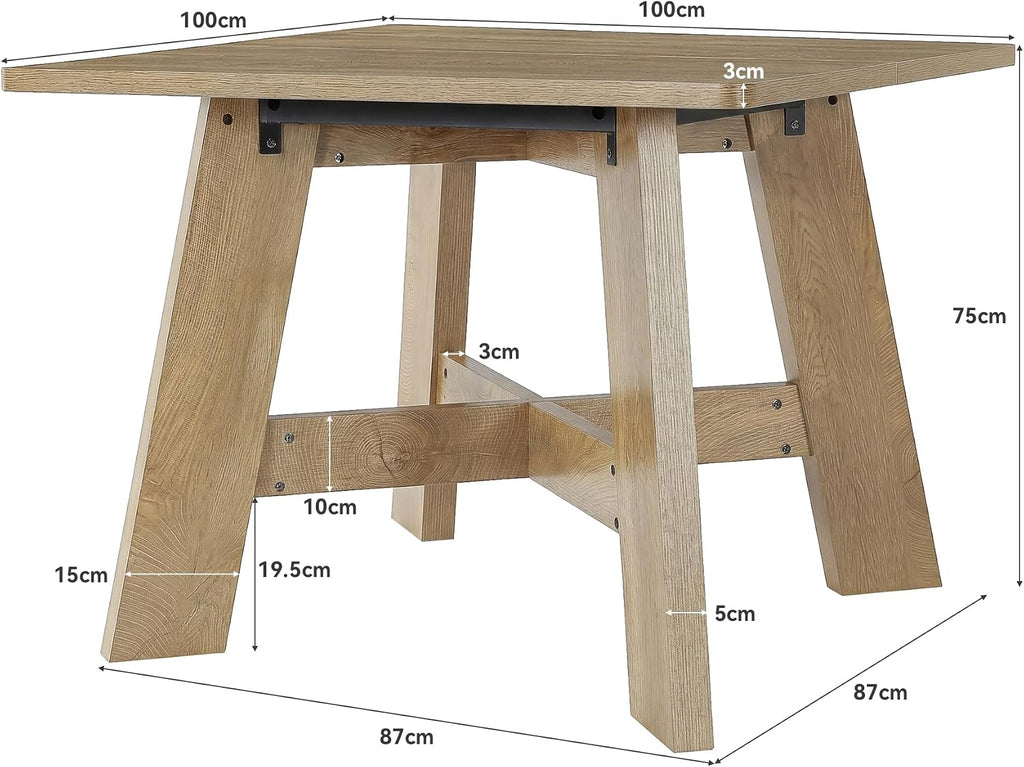 Tribesigns Stół do jadalni, 100 x 100 cm, kwadratowy stół kuchenny dla 4-6 osób, stół do jadalni, mały z podstawą cokołową, do salonu, na balkon, do jadalni