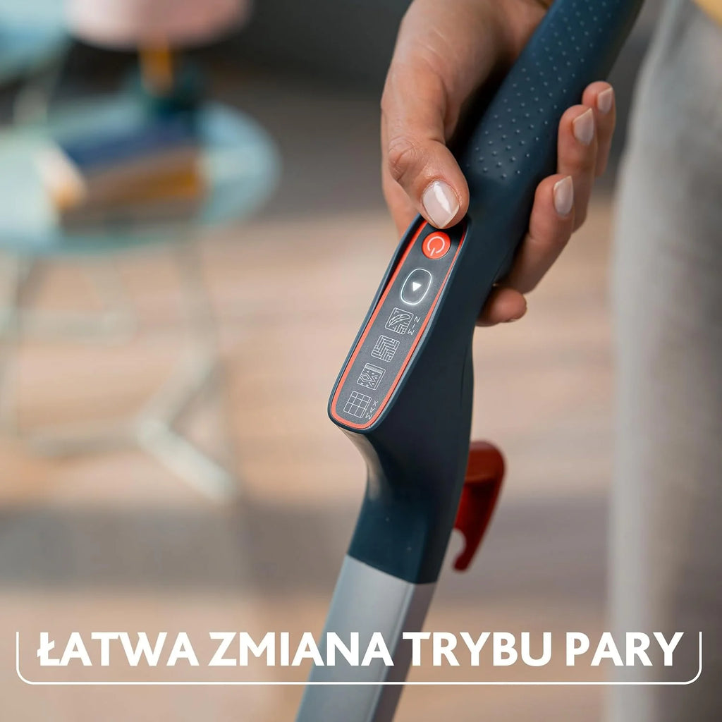 Mop parowy Vileda Steam Plus Pro XXL, zabija do 99,9% bakterii i wirusów, idealny do delikatnych podłóg, z 4 trybami pary, posiada podstawkę do przechowywania