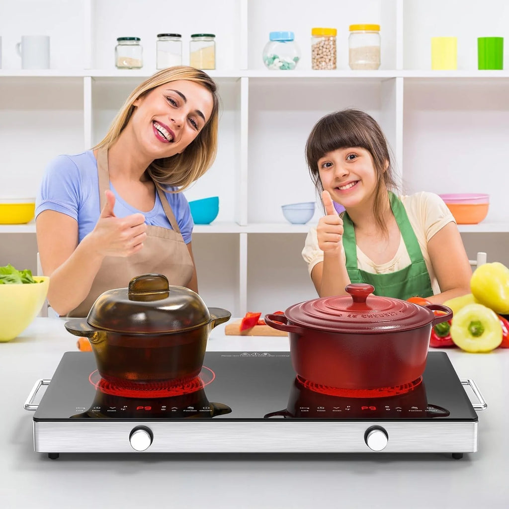 VBGK Płyta grzewcza ze szkła ceramicznego, 220 V, 3520 W, płyta kuchenna ze sterowaniem pokrętłem, 9 poziomów mocy, zabezpieczenie przed dziećmi i timer, obsługa dotykowa LED, zabezpieczenie przed