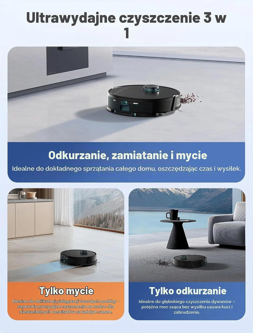 Ultenic T20 Pro Robot Odkurzający z Samooóżnianiem, 8000 Pa, Cichy, Sterowanie WiFi/Bluetooth/Alexa/App, 6 Trybów Czyszczenia, Idealny do Sierści Zwierząt