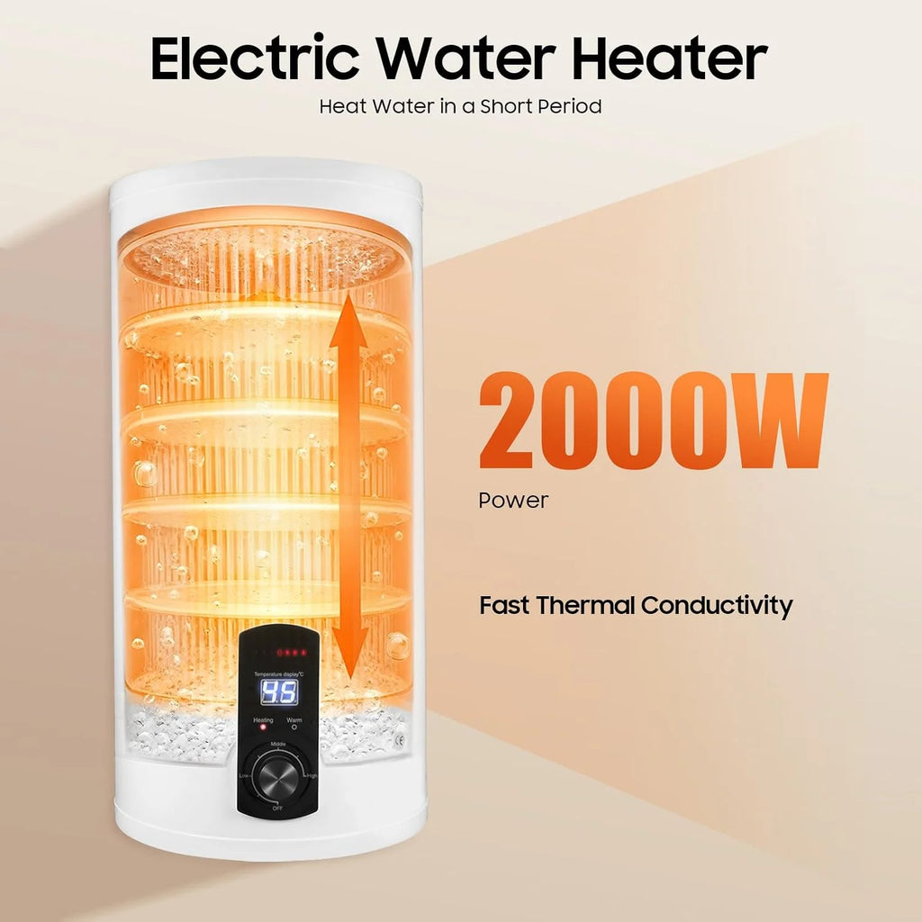 Elektryczny zbiornik ciepłej wody, 220 V, 2000 W, 80 l, poziomy podgrzewacz wody, bojler z wyświetlaczem LED, 25-75℃, bojler ciepłej wody do kuchni, ogrodu, łazienki, przyczepy kempingowej