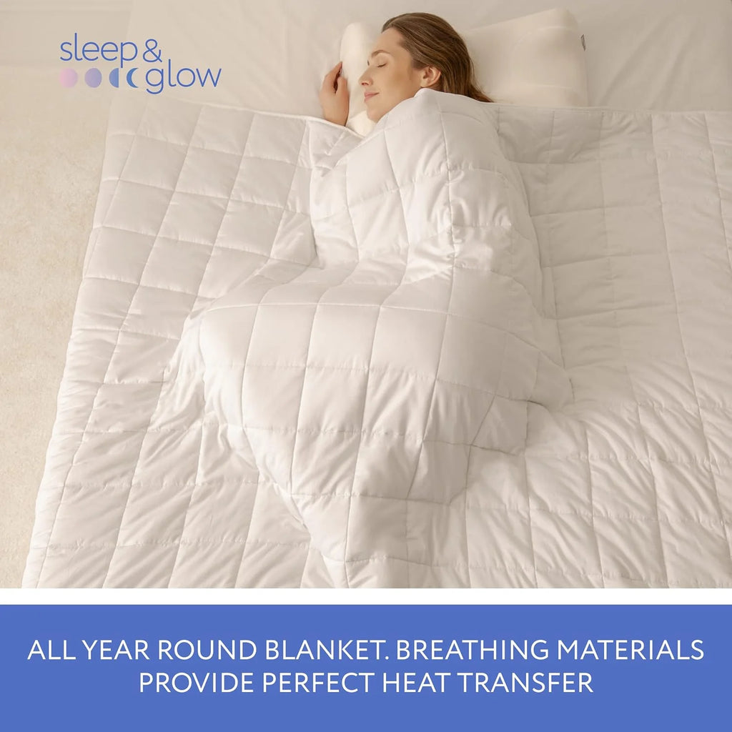 SLEEP & GLOW Chłodzący koc obciążeniowy premium 400 TC, bawełna ze szklanymi koralikami i bez kleju, całoroczny, oddychający, ciężki koc - 4,5 kg, pojedynczy rozmiar 122 x 183 cm (biały)