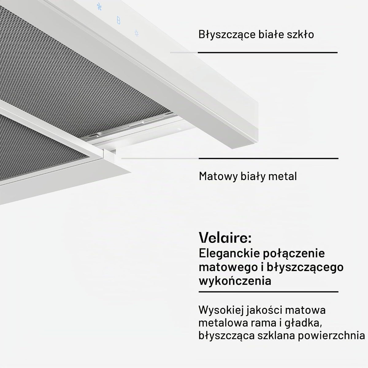 Klarstein Okap kuchenny, Velaire 60cm, podblatowy, rozsuwanyy, 896 m³/h boost, dotykowy, klasa energetyczna A++, LED, cichy, aluminiowy i z filtrem z węglem aktywnym, podblatowy kuchnia, biały