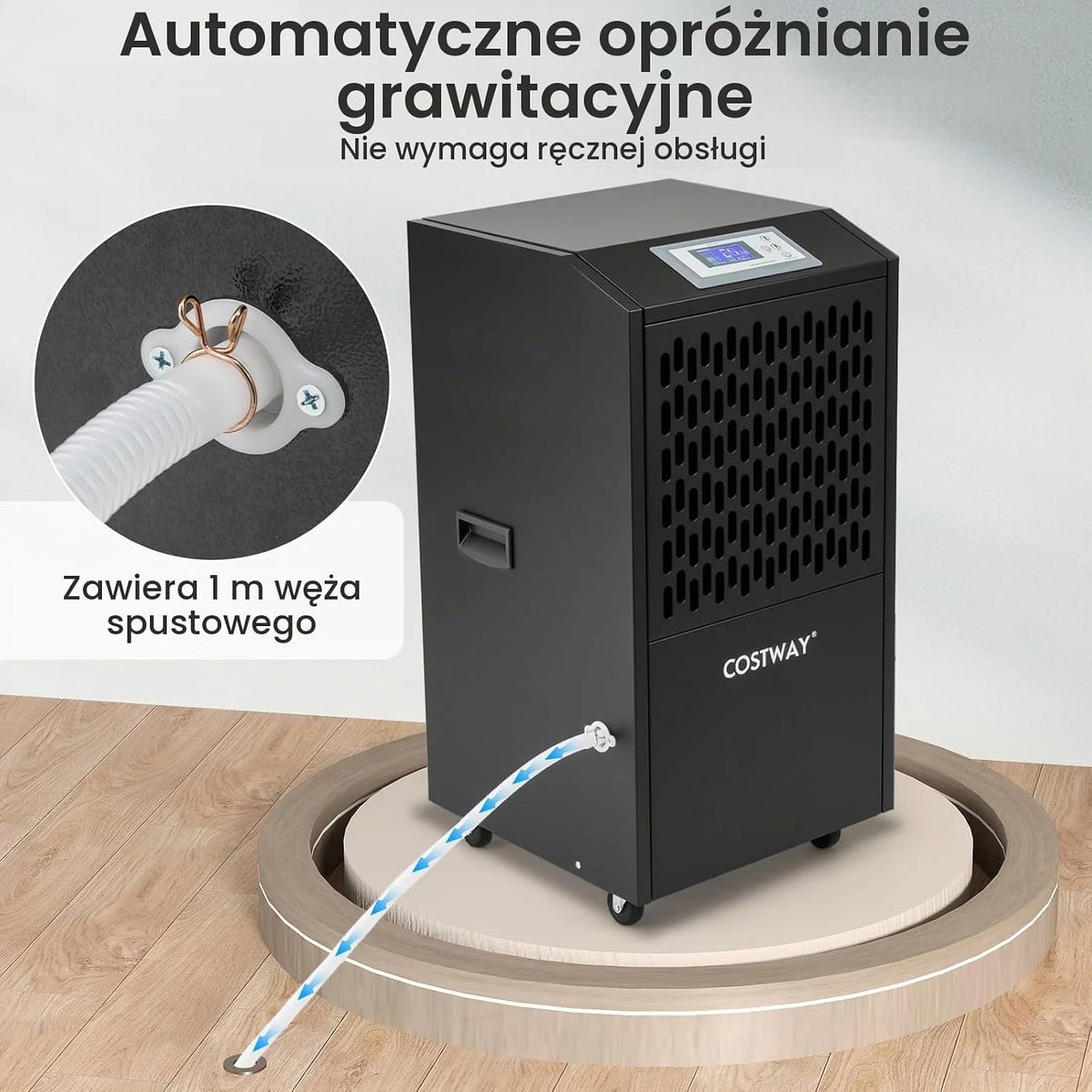 COSTWAY Suszarka budowlana 118 l/dzień, komercyjny osuszacz powietrza z wężem odpływowym, timer 24 h i 4 kółka, osuszacz przemysłowy do piwnicy, magazynu, placu budowy i pomieszczeń do 790 m²