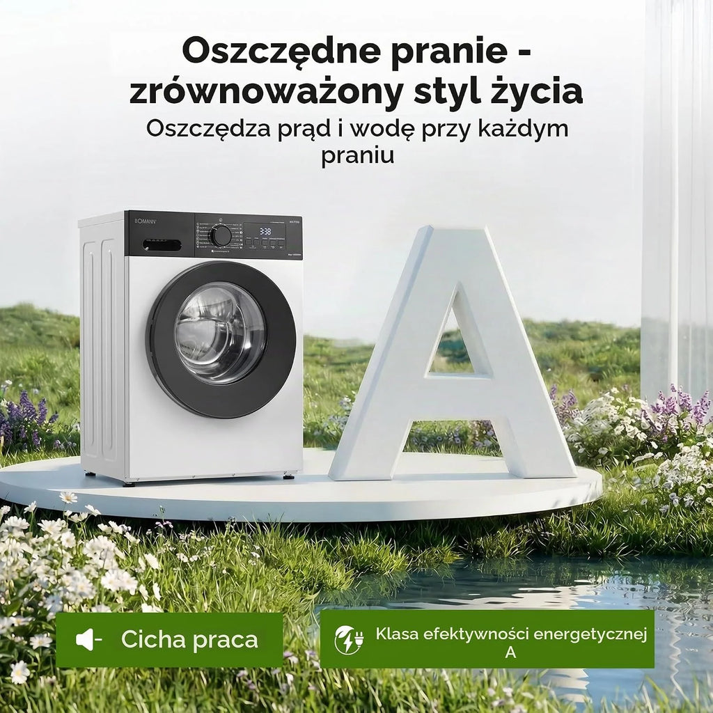 Bomann® WA 7188 pralka 8 kg | 5 lat silnika | wydajna, cicha i trwała | maks. 1400 obr./min | 15 programów | funkcja pary | wyświetlacz LED | Washing Machine | WA 7188 biało-czarna