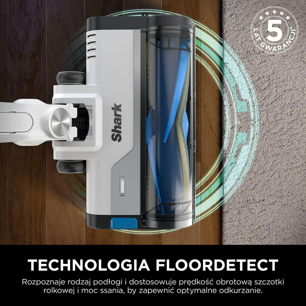 Shark PowerPro Odkurzacz bezprzewodowy, FloorDetect, Anti-Hair Wrap, Anti-Allergen Complete Seal, lekki, elastyczny, tryb ręczny, czas pracy 50 min, pojemnik na kurz XL, metaliczny (java), IZ380EUT