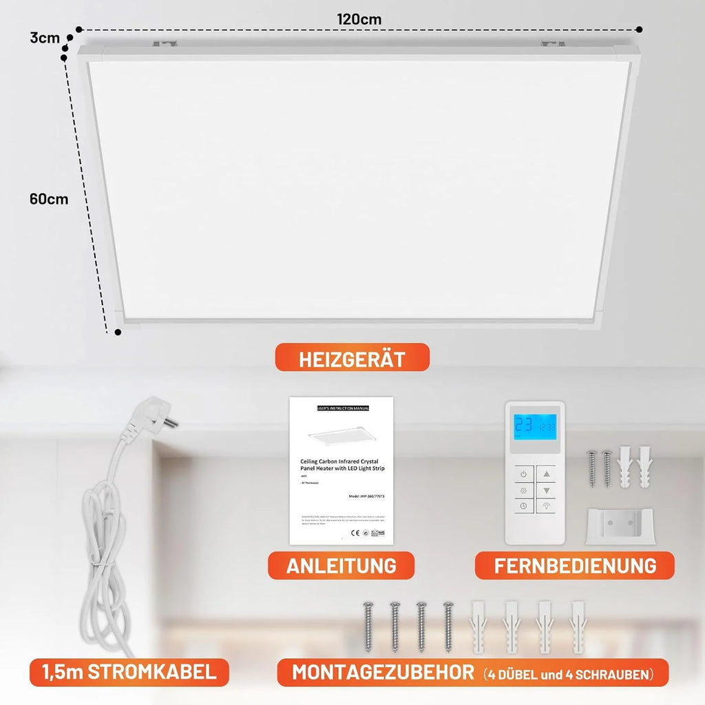 Ogrzewanie na podczerwień 770 W, oświetlenie sufitowe LED, WLAN
