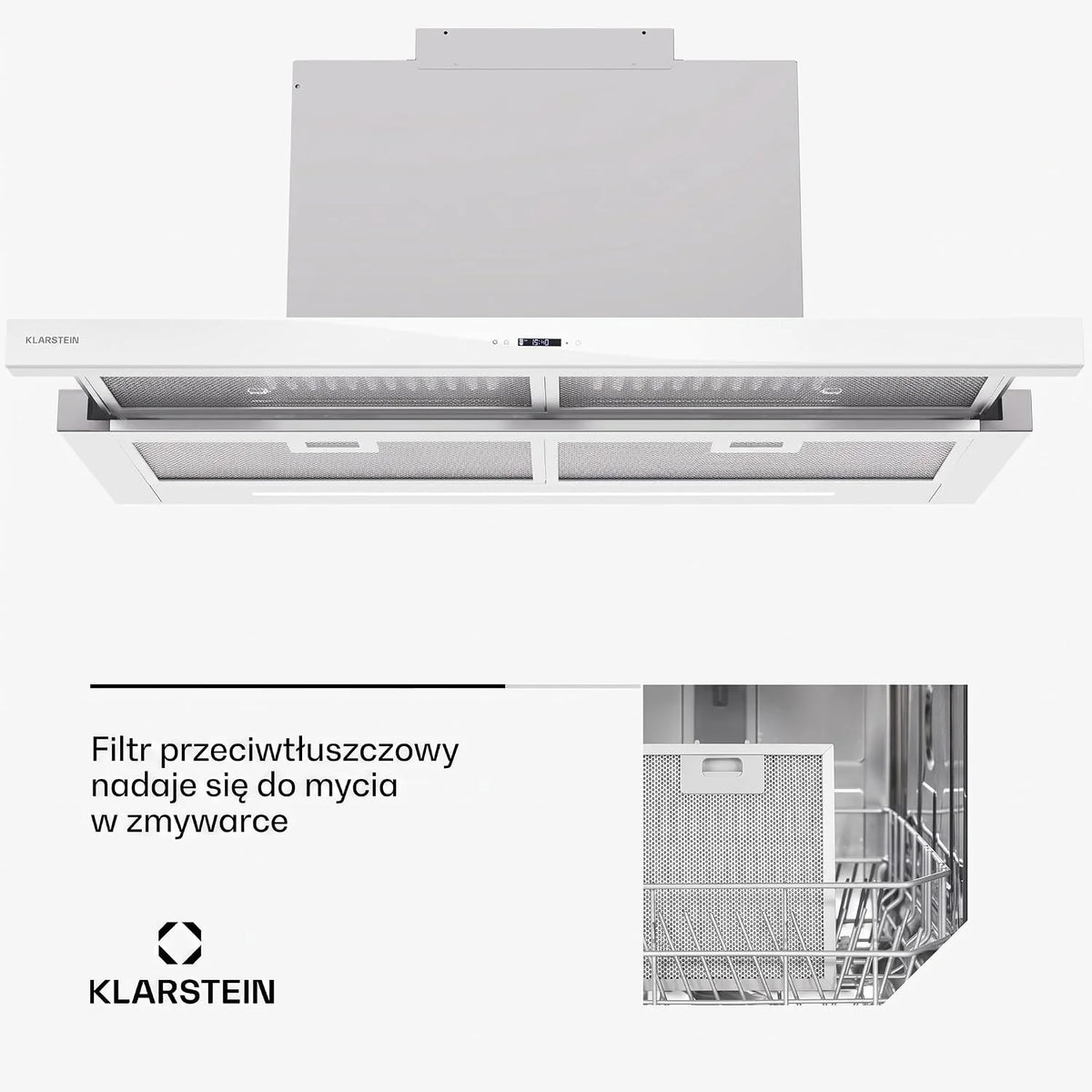 Klarstein Okap kuchenny, wentylator wyciągowy z filtrem przeciwtłuszczowym do mycia w zmywarce, okapy z przepływem powietrza 640 m³/h Airflow, wyciągi kuchenne