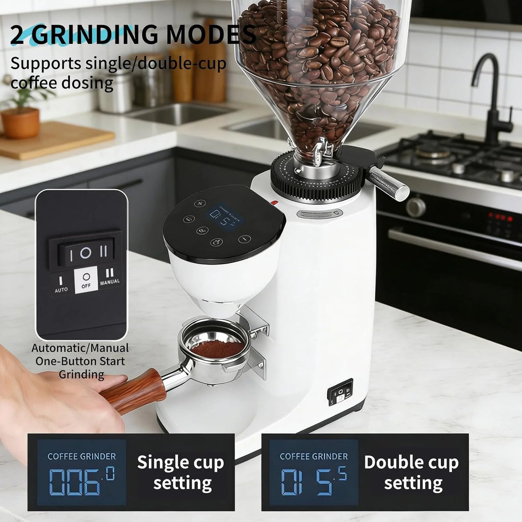 Młynek żarnowy do użytku domowego, 19 ustawień mielenia i zdejmowany lej - Elektryczny młynek do kawy z panelem sterowania LED, do espresso, mocha Black
