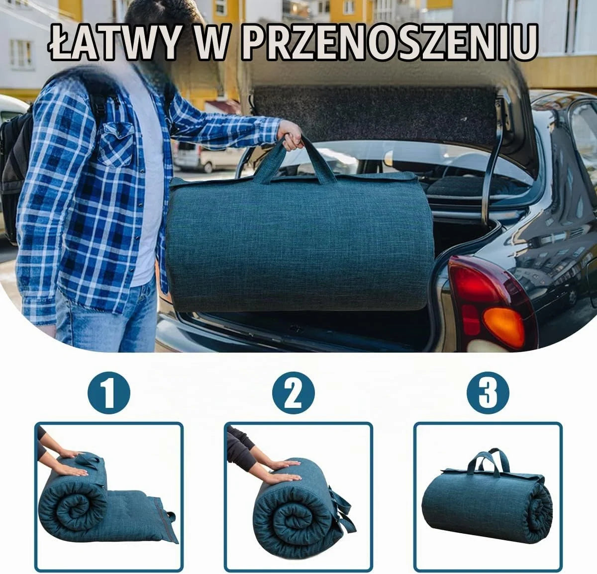 MAXYOYO Przenośny składany materac futon, hipoalergiczna tkanina i pianka z pamięcią kształtu podkładka na materac z uchwytem i zamkiem błyskawicznym do użytku na zewnątrz wewnątrz kemping samochód