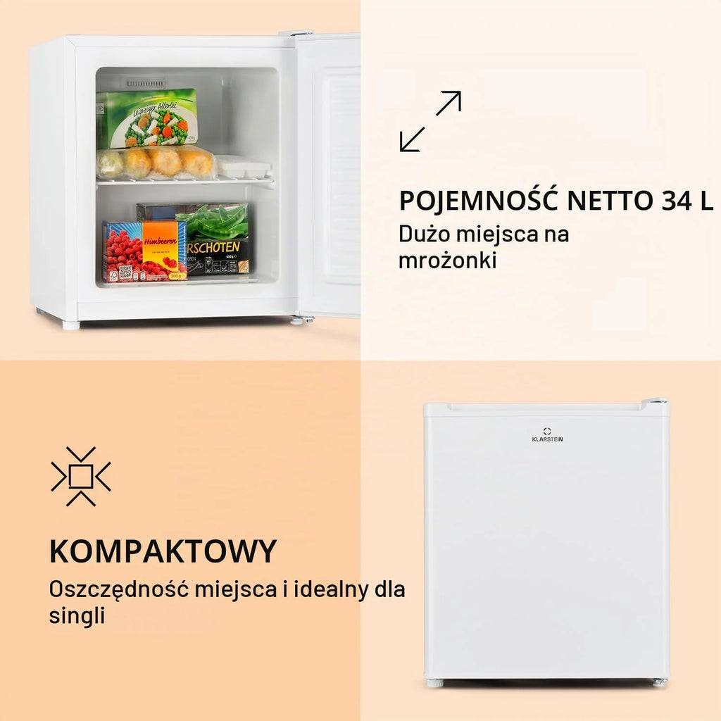 Klarstein Garfield Eco, zamrażarka szufladowa - kopaktowa zamrażarka, mini, wolnostojąca, pojemność 34l, kolor biały