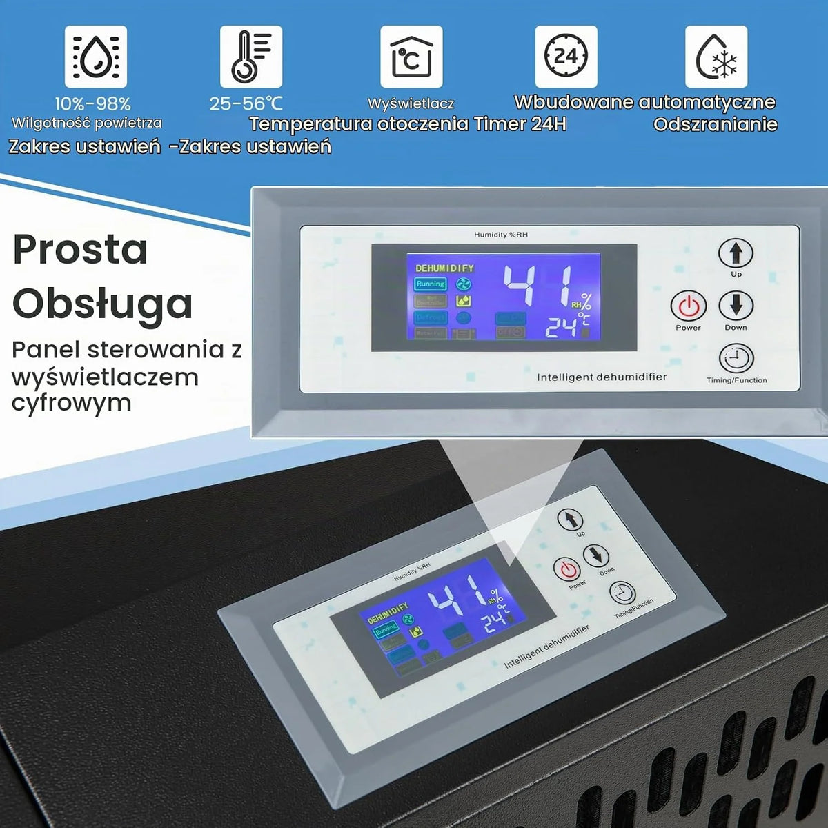 COSTWAY Suszarka budowlana 118 l/dzień, komercyjny osuszacz powietrza z wężem odpływowym, timer 24 h i 4 kółka, osuszacz przemysłowy do piwnicy, magazynu, placu budowy i pomieszczeń do 790 m²