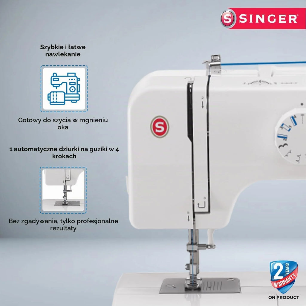Singer Maszyna do Szycia Mechanicznego 1409 – 15 Programów Szycia, 4-Stopniowe Oczko, Regulacja Długości i Szerokości Ściegu, Dźwignia Wsteczna, Wolne Ramię, Z Miękką Pokrywą