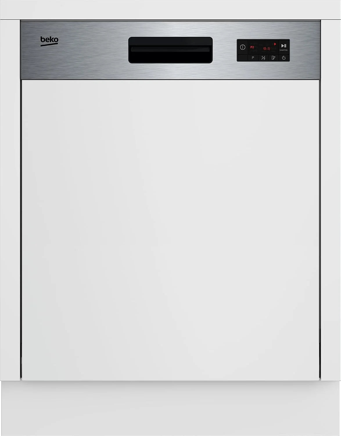Beko BDSN15430X b300 zmywarka do zabudowy częściowo zintegrowana 60 cm, na 14 nakryć wymiarowych, 3 poziomy zmywania, 4 temperatury, 5 programów, połowa załadunku, automatyczne otwieranie drzwi,