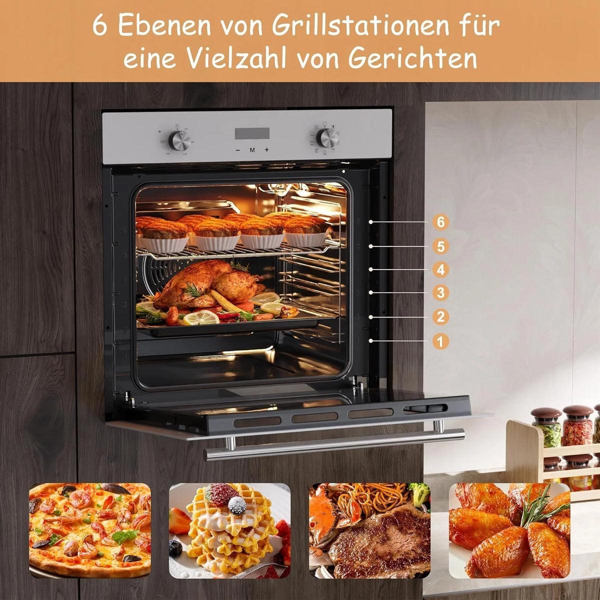 Cuisson à l'air Chaud 3D piekarnik do zabudowy, 60 cm, wolnostojący, 60 l, timer, 2,2 kW, 9 funkcji, z grillem i emaliowaną blachą do pieczenia, Cuisson à l'air Chaud 3D