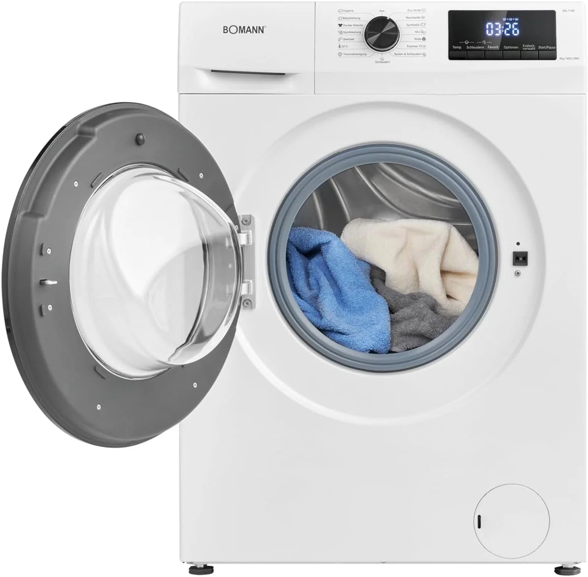 Bomann® Pralka 7 kg | maks. 1400 obr./min | 10 lat na silnik | wydajny, cichy i trwały silnik inwertorowy | 15 programów | wyświetlacz LED | Washing Machine | WA 7175 biało-czarna