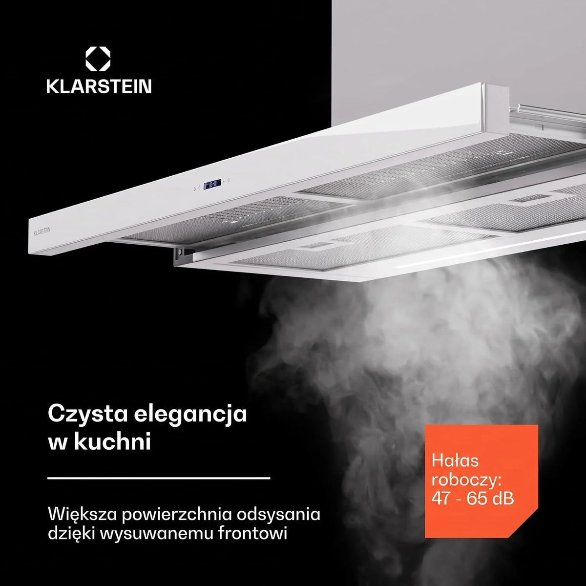 Klarstein Okap kuchenny, wentylator wyciągowy z filtrem przeciwtłuszczowym do mycia w zmywarce, okapy z przepływem powietrza 640 m³/h Airflow, wyciągi kuchenne