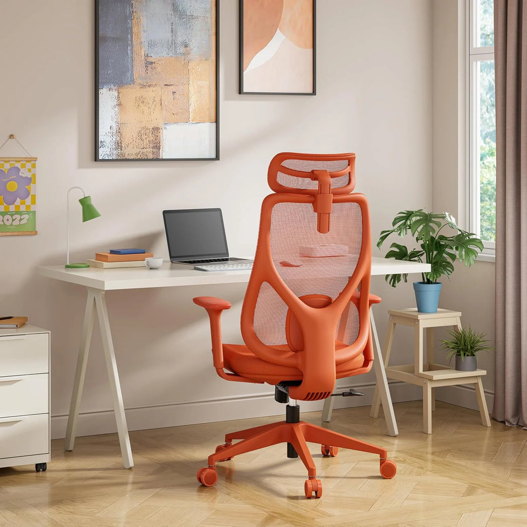 SENSE7 Fotel Biurowy Gamingowy Ergonomiczny Krzesło Obrotowe Biurowe Regulowany dla Home Office Graczy 150kg Oddychająca Tkanina Regulowany Zagłówek z Podparciem Podłokietnikami 3D - MOYO Pomarańcz