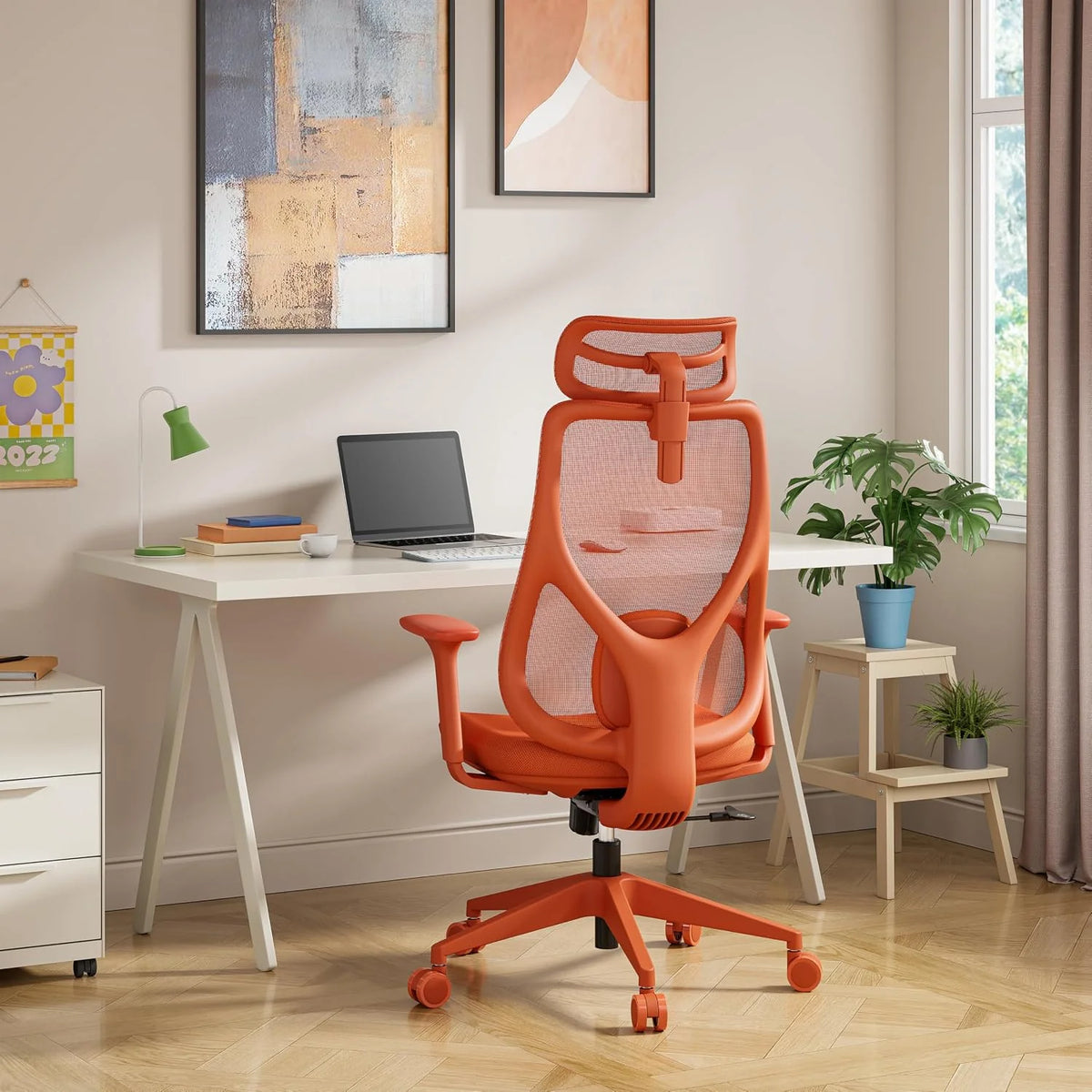 SENSE7 Fotel Biurowy Gamingowy Ergonomiczny Krzesło Obrotowe Biurowe Regulowany dla Home Office Graczy 150kg Oddychająca Tkanina Regulowany Zagłówek z Podparciem Podłokietnikami 3D - MOYO Pomarańcz