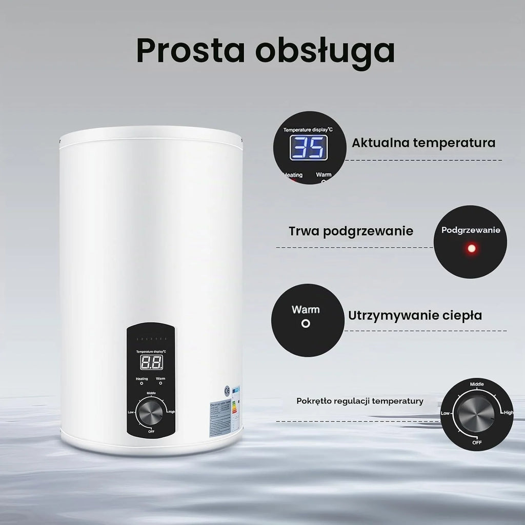 Elektryczny zbiornik ciepłej wody 2 kW, wiszący elektryczny zbiornik ciepłej wody, bojler, podgrzewacz wody, bojler do prysznica (50 l)
