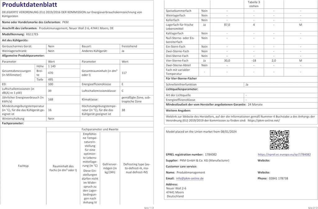 PKM KG117ES lodówko-zamrażarka | srebrne wzornictwo | 114 cm | chłodzenie 87 l | 30 litrów zamrażania | 39 dB | oświetlenie LED | wolnostojąca