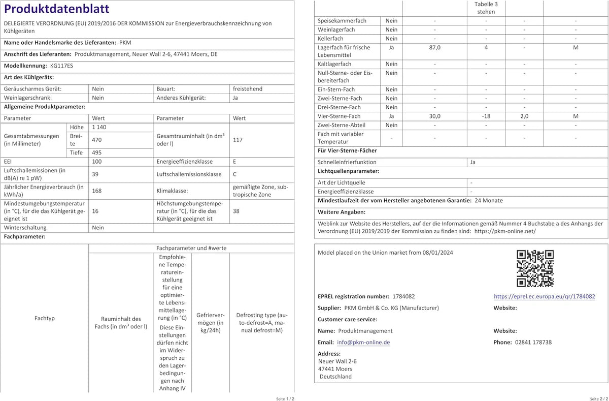 PKM KG117ES lodówko-zamrażarka | srebrne wzornictwo | 114 cm | chłodzenie 87 l | 30 litrów zamrażania | 39 dB | oświetlenie LED | wolnostojąca