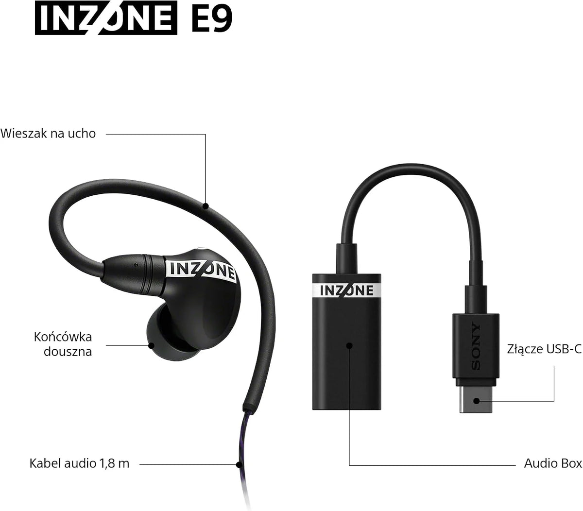 Sony INZONE E9 Słuchawki douszne gamingowe - dostrojone z Fnatic, lekkie, izolacja dźwięku, regulowany korektor, USB-C Audio Box, kabel 1,8 m, futerał, strumieniowanie z PC - czarne