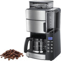 Russell Hobbs ekspres do kawy, wbudowany młynek, regulacja mocy zaparzenia kawy, programowalny timer, podtrzymywanie temperatury, pojemność 1,25l, moc 1000W, srebrny, Grind&Brew 25610-56
