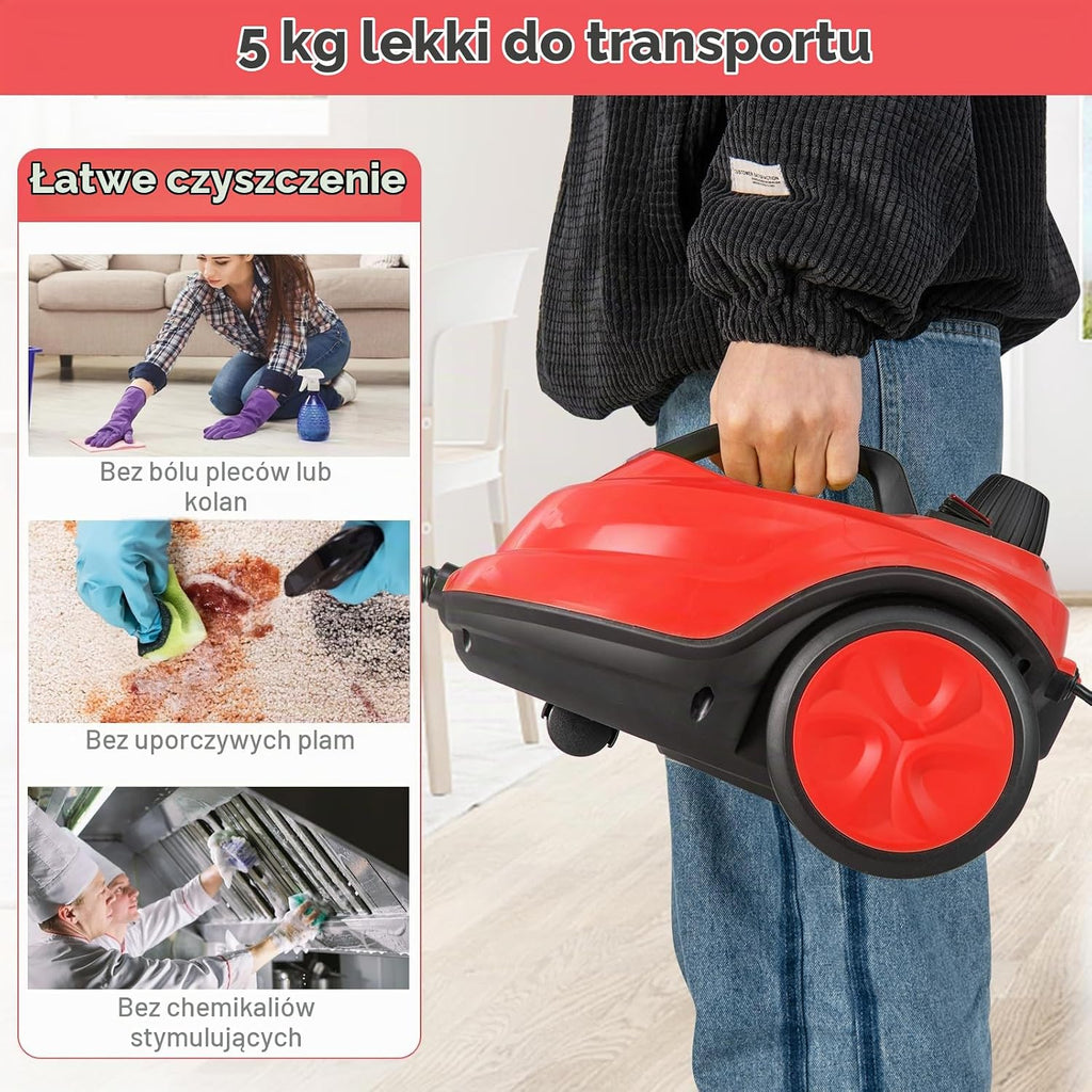 GOPLUS Myjka parowa, wydajność powierzchniowa: 108 m², ciśnienie pary: 5 bar, zbiornik na wodę 1,8 l, czas nagrzewania: 8 min., 2000 W, z zestawem do czyszczenia podłóg, dyszami i pokrowcami