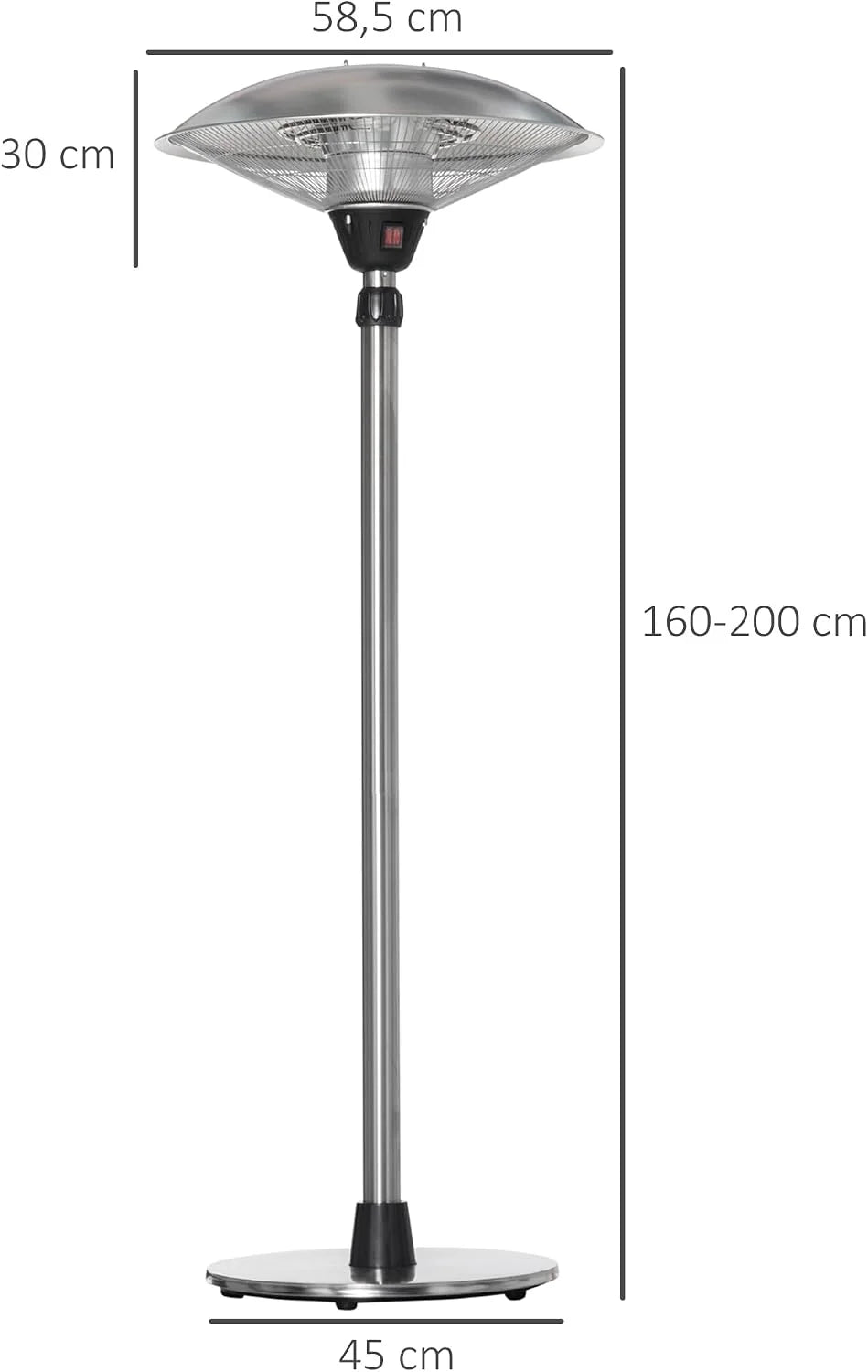 Outsunny Elektryczny parasol grzewczy 3000W bez CO₂ 160-200cm Srebrny