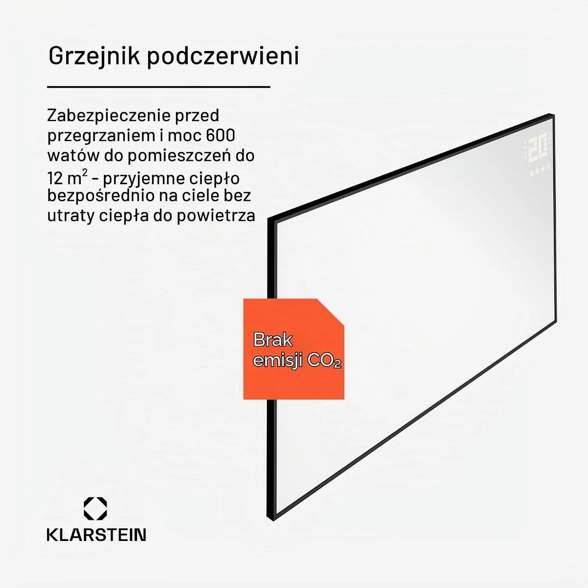 Klarstein Ogrzewanie na podczerwień z termostatem, 600W grzejnik elektryczny, IR ze sterowaniem aplikacją i wykrywaniem otwartego okna, Grzejnik do pomieszczeń wilgotnych bez CO2