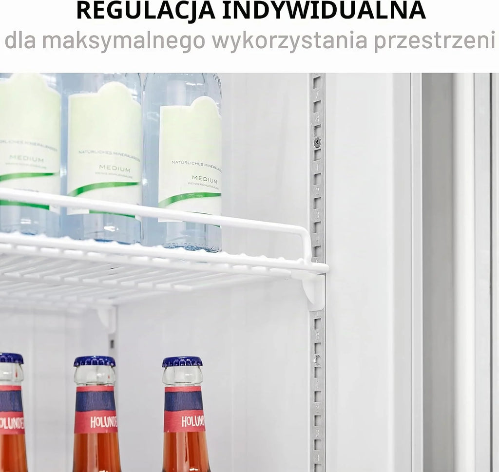 Bomann® Lodówka ze szklanymi drzwiczkami | lodówka na napoje zamykana | 6 półek z regulacją wysokości | 30 kg na półkę | 347 litrów | duża lodówka na butelki z oświetleniem LED | KSG 7351 biała