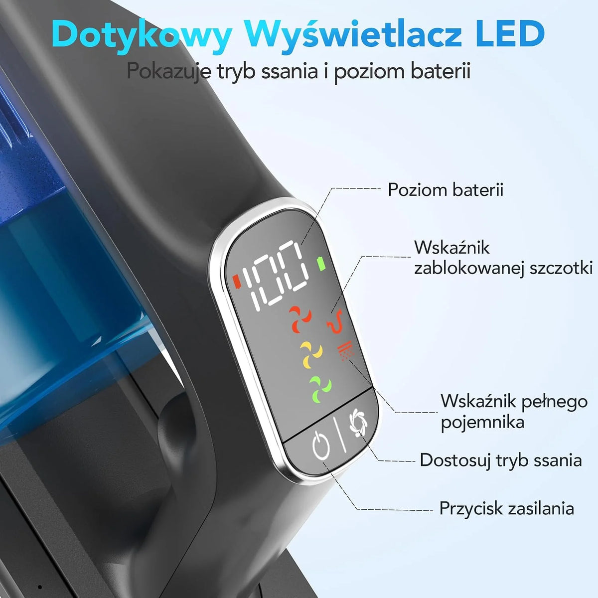 Greenote GSC80 Bezprzewodowy Odkurzacz Pionowy 45KPa/600W, ze Stacją Ładowania, Czas Pracy do 60 Min, Składana Rura, Ekran Dotykowy, Szczotka Anti-Tangle do Sierści Zwierząt, Dywany i Twarde Podłogi